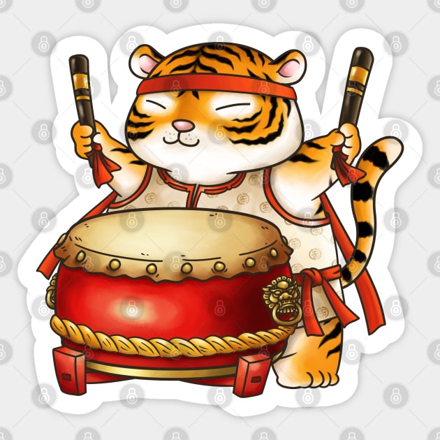 Cute CNY Year of the Tiger Drumer Sticker by Takeda_Art